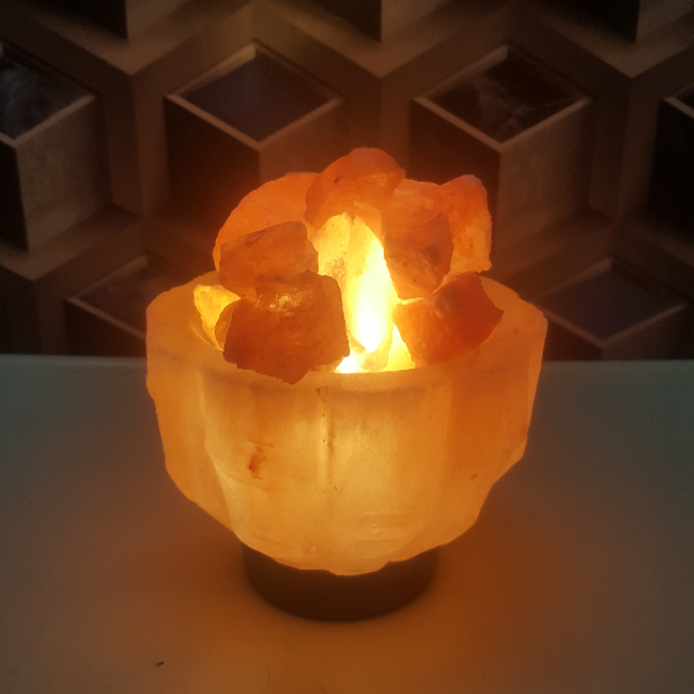 himalayan bamboo bowl lamp (round) with light